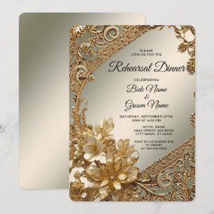 Invitación Cena de ensayo oral ornato de oro moderno