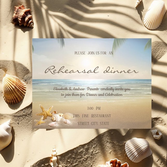 Invitación Cena de ensayo Palms Sunset Beach Seashells (Subido por el creador)