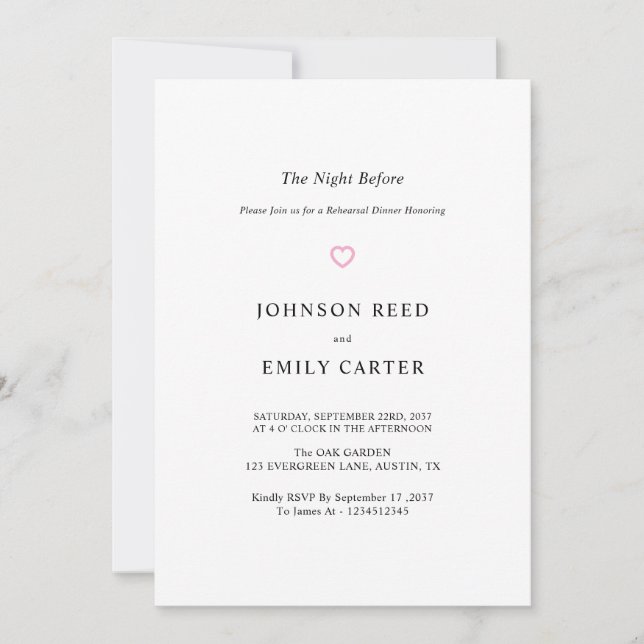 Invitación Cena de ensayo personalizada (Anverso)