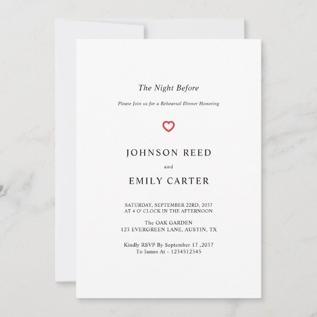 Invitación Cena de ensayo personalizada (Anverso)