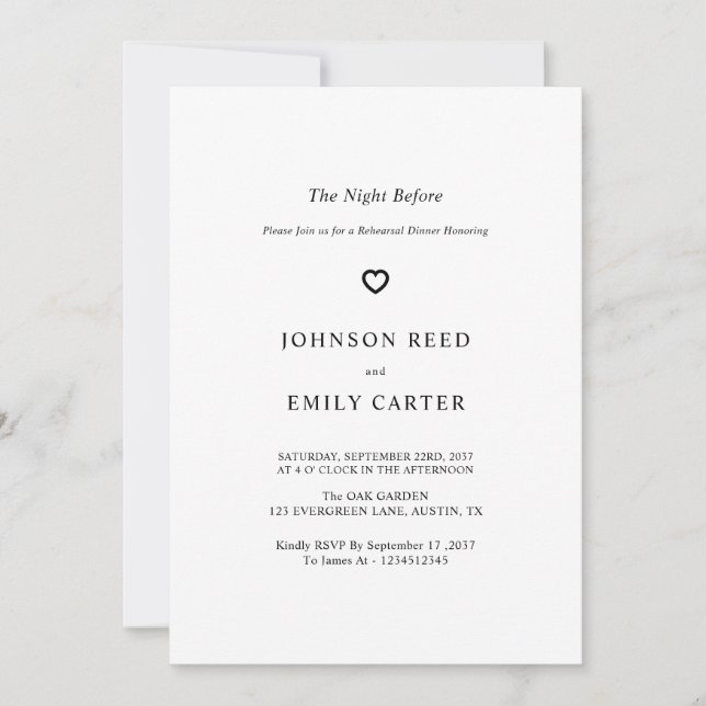 Invitación Cena de ensayo personalizada (Anverso)