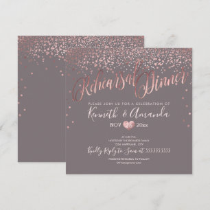 Invitación Cena de ensayo PixDezines/Confetti Faux RoseGold