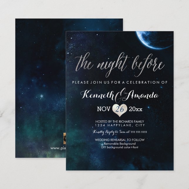 Invitación Cena de ensayo PixDezines/Noche estrellada/Cósmica (Anverso / Reverso)