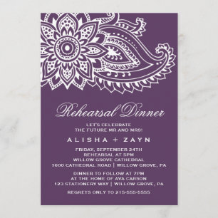 Invitación Cena de ensayo Plum Indian Paisley