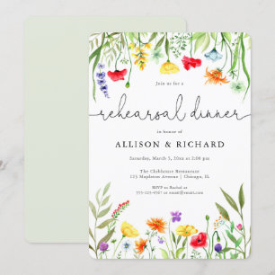 Invitación Cena de ensayo primaveral de flores silvestres col
