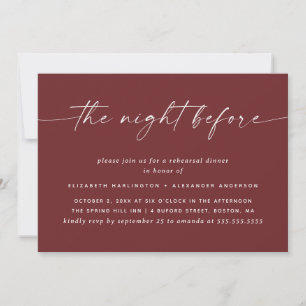 Invitación Cena de Ensayo Profundo Vino Tinto La Noche Ante