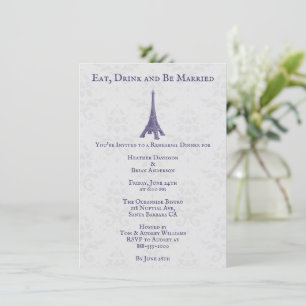 Invitación Cena de ensayo Purple Eiffel Tower Damask