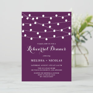 Invitación Cena de ensayo púrpura con luces de cadena blanca