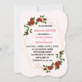 Invitación Cena de ensayo Purpurina de oro Floral roja