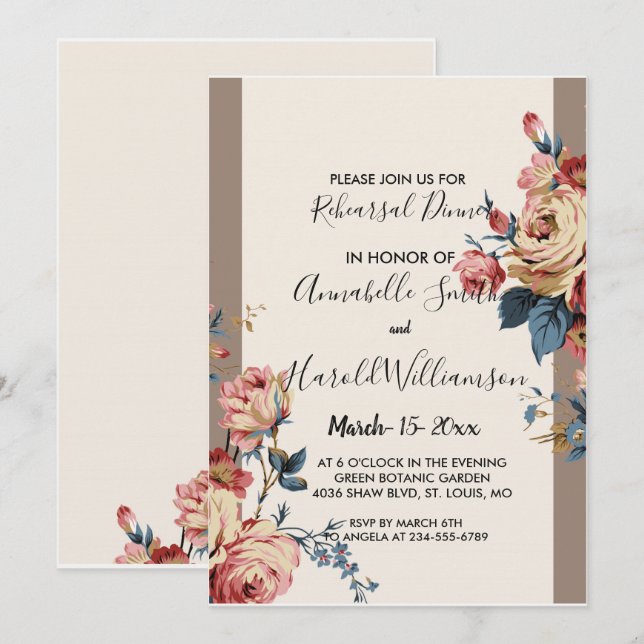 Invitación cena de ensayo querida (Anverso / Reverso)