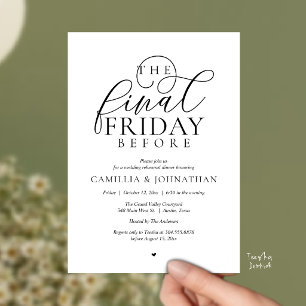 Invitación Cena de ensayo romántico “El último viernes antes”