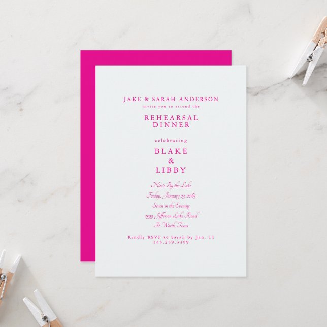Invitación Cena de Ensayo Rosa Caliente (Anverso/Reverso In Situ)