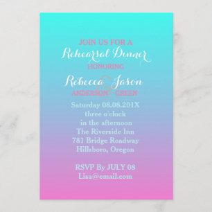 Invitación cena de ensayo rosa turquesa oscura boda