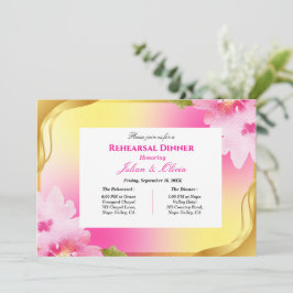 Invitación Cena de Ensayo Rosa y Amarillo Vibrante