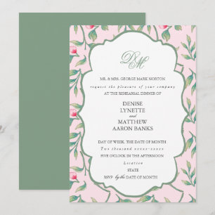 Invitación Cena de ensayo rosa y verde albahaca