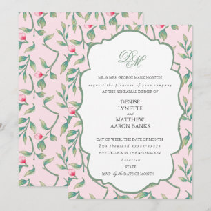 Invitación Cena de ensayo rosa y verde albahaca