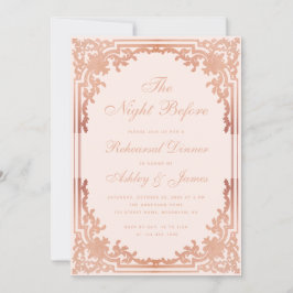 Invitación Cena de ensayo Rubor Rosa Noche de oro antes