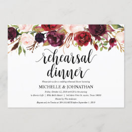 Invitación Cena de ensayo ruidosa Boda de Borgoña invita a