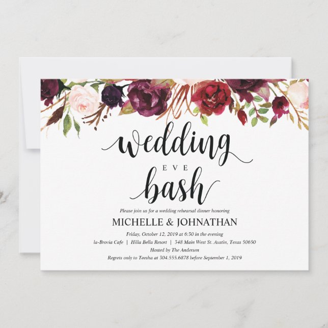 Invitación Cena de ensayo ruidosa Boda invita (Anverso)