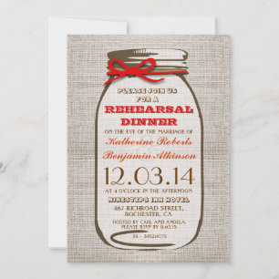Invitación Cena de ensayo ruidosa burlap mason jar