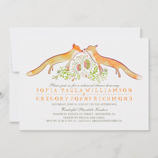 Invitación Cena de ensayo rustica de Woodland Fox (Anverso)