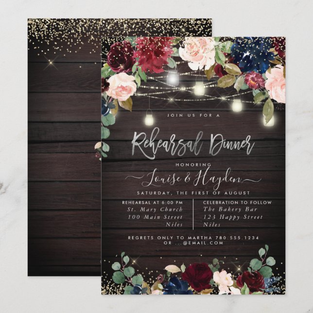 Invitación Cena de ensayo rústica frascos de Mason cuerdas de (Anverso / Reverso)