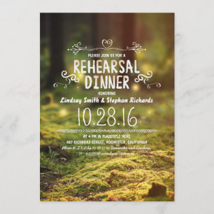 Invitación cena de ensayo rústico al aire libre en bosques in
