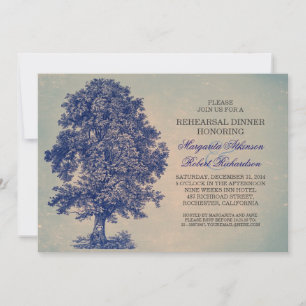 Invitación cena de ensayo rústico de árbol azul vintage invit