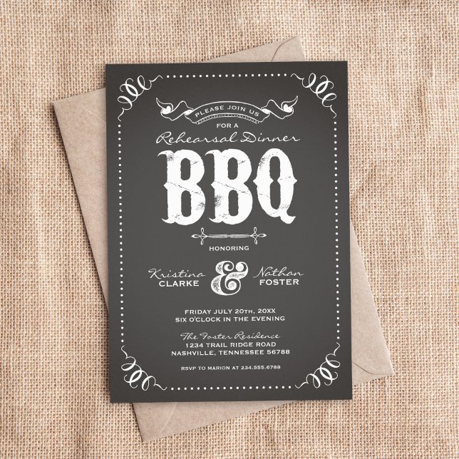 Invitación Cena de ensayo rústico de carbón vegetal BBQ (Subido por el creador)