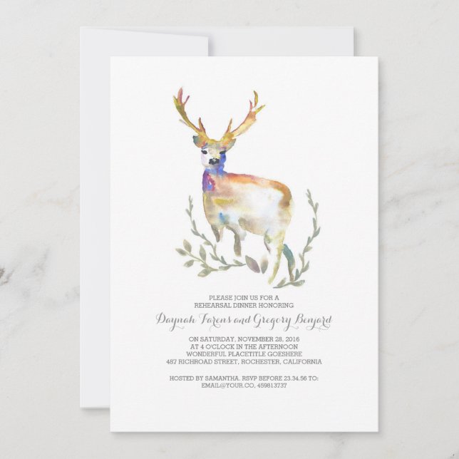 Invitación Cena de ensayo rústico de ciervos forestales (Anverso)