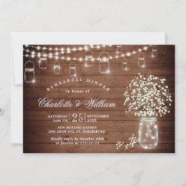 Invitación Cena de ensayo rústico Mason Jar del aliento del b