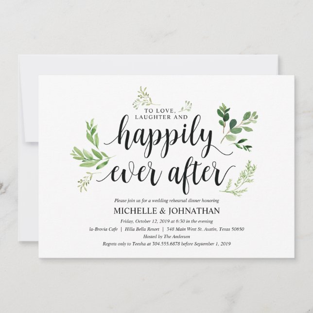 Invitación Cena de ensayo rústico-verde Boda invita (Anverso)