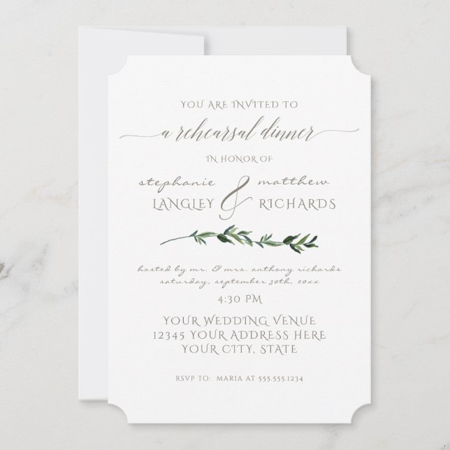 Invitación Cena de ensayo Sencillo Foliage Minimalista Modern (Anverso)