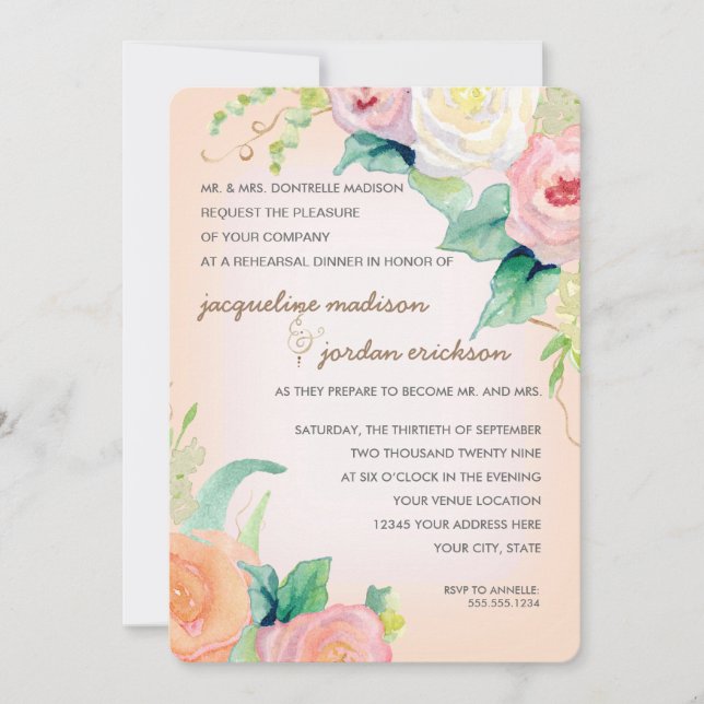 Invitación Cena de ensayo simple acuarela moderna Floral (Anverso)