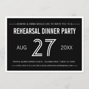 Invitación Cena de ensayo simple Boda negro moderno