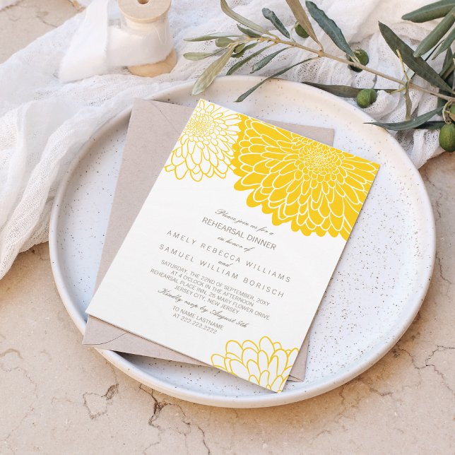 Invitación Cena de ensayo simple con crisantemo amarillo blan (Subido por el creador)