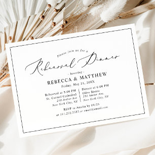 Invitación Cena de ensayo simple de Boda blanco negro