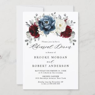 Invitación Cena de ensayo Slate Blue Burgundy White Ivory