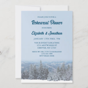 Invitación Cena de ensayo sobre bosques de montaña nevados
