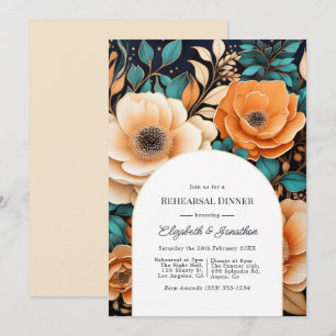 Invitación Cena de ensayo Teal Burnt Orange & Champagne