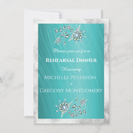 Invitación Cena de ensayo Turquesa con Rhinestone sobre Azul 