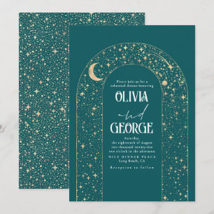 Invitación Cena de ensayo Verde azulado de la Luna Celestial