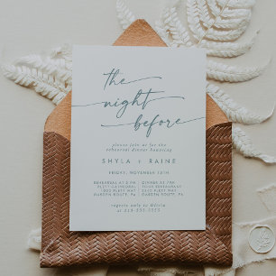 Invitación Cena de ensayo Verde azulado y blanco de Moda Boho