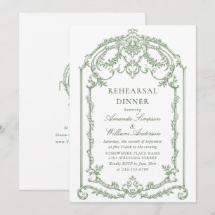 Invitación Cena de ensayo verde de la orquesta victoriana Gra