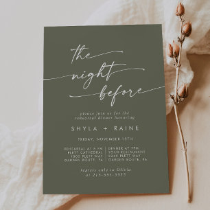 Invitación Cena de ensayo verde oliva de Moda Boho invita a l
