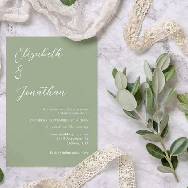 Invitación Cena de ensayo verde sabio minimalista (Subido por el creador)