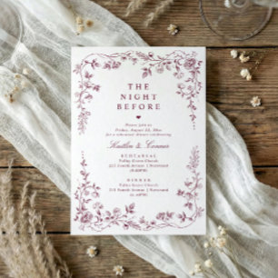 Invitación Cena de Ensayo Vino Tinto Oscuro Floral Vintage