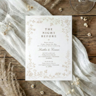 Invitación Cena de Ensayo Vintage Beige Tan Floral Francés