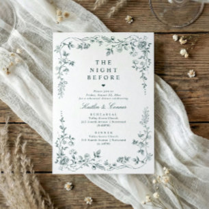 Invitación Cena de Ensayo Vintage Floral Esmeralda Verde