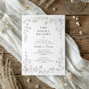 Invitación Cena de Ensayo Vintage Polvo Rosa Floral Francés